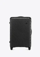 Walizki - Duża walizka z polipropylenu w tłoczone paski czarna - miniaturka - grafika 1