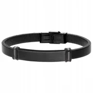 Bransolety męskie - CZARNA MĘSKA BRANSOLETKA SKÓRA GRAWER DZIEŃ OJCA - miniaturka - grafika 1