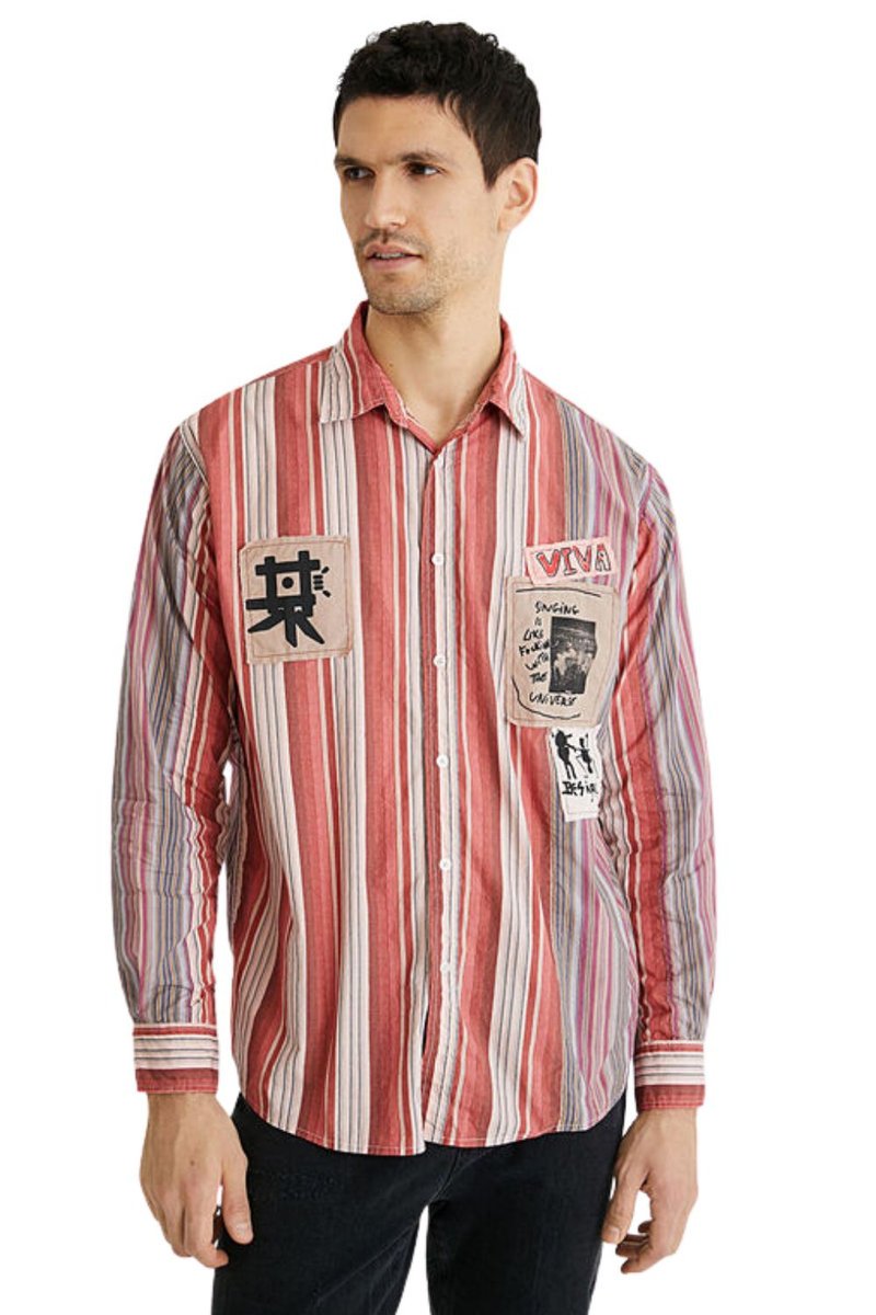 Koszula męska Desigual Camara w paski z naszywkami -XXL