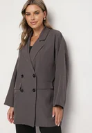 Marynarki i żakiety damskie - Szara Marynarka Oversize Dwurzędowa z Imitacją Kieszeni Tinnielle - miniaturka - grafika 1