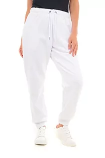 Spodnie damskie - M17 Damskie spodnie do biegania z recyklingu, ponadwymiarowe spodnie dresowe z mankietami, spodnie wypoczynkowe, elastyczne spodnie do jogi, treningu, dresy z kieszeniami, biały, L - grafika 1