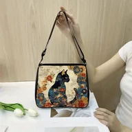 Torebki damskie - Torebka listonoszka torba na ramię BOHO CZARNY KOT KWIATY UROCZY koty - miniaturka - grafika 1