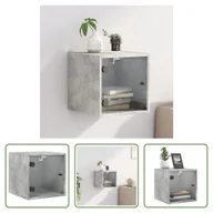 Szafki nocne - The Living Store Szafka nocna ze szklanymi drzwiami betonowa szara 35x37x35 cm - miniaturka - grafika 1