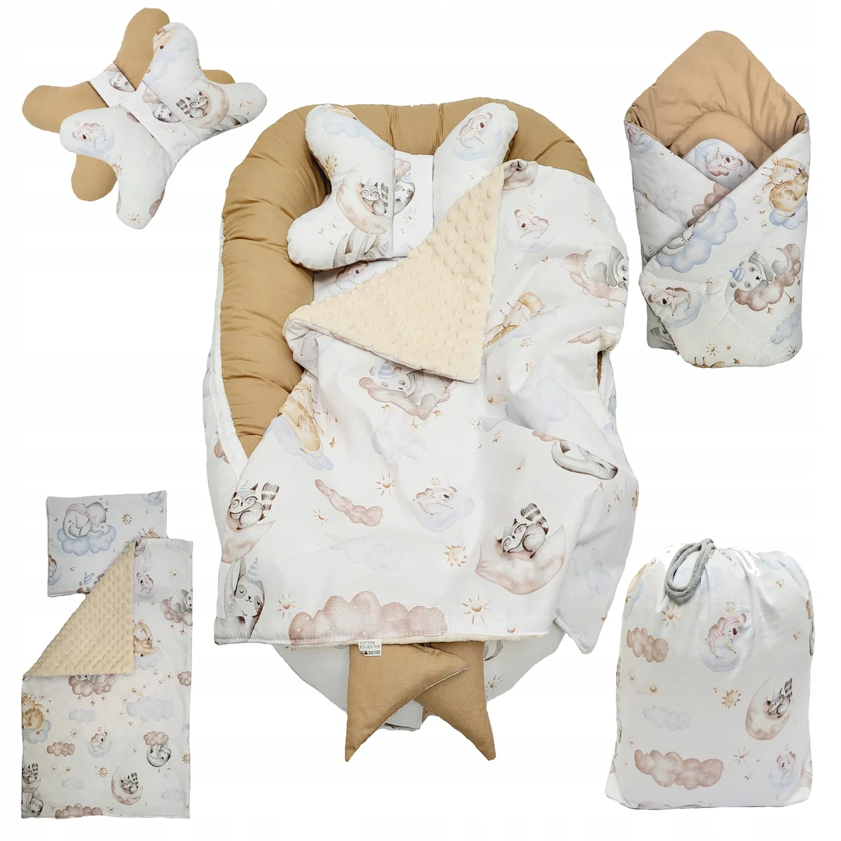POMYSŁ NA PREZENT BABY SHOWER BECIK KOKON GNIAZDO MATERACYK PODUSZKA 7 EL.