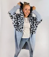 Swetry damskie - Długi kardigan sweter kolorowa panterka z wełną-S - miniaturka - grafika 1