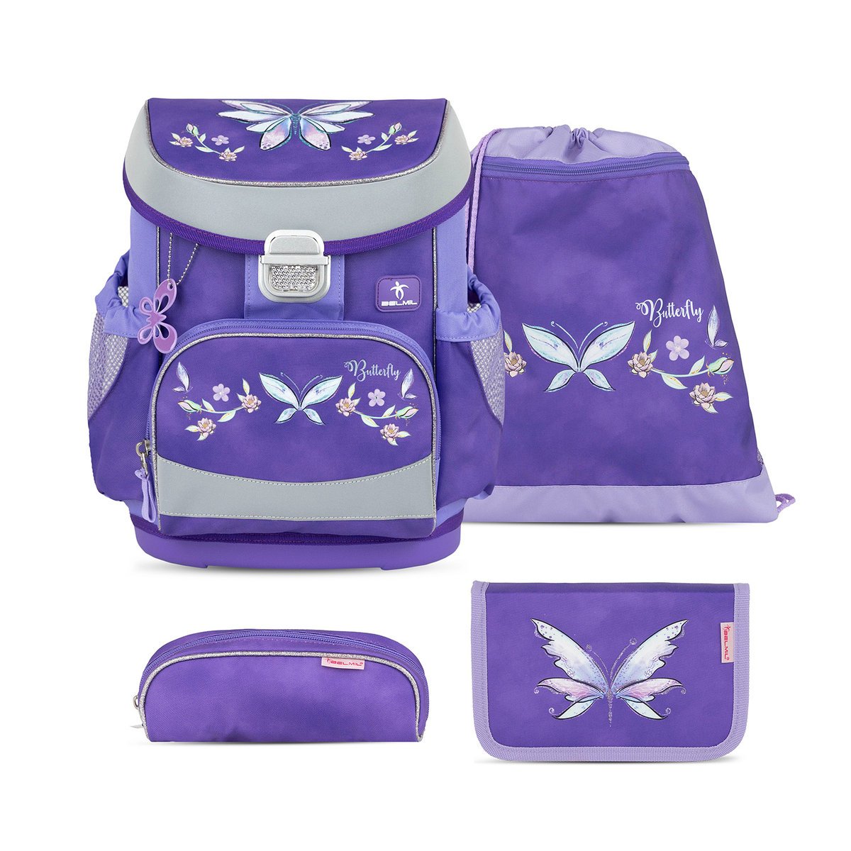 Ergonomiczny zestaw szkolny Belmil Mini-Fit „Starlight Wings” dla dziewczynek – 4 części