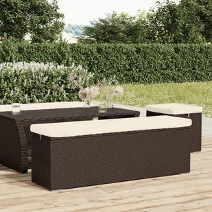 vidaXL Ławka z poduszką, brązowa, 110x30x40 cm, polirattan - Ławki ogrodowe - miniaturka - grafika 1