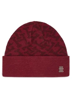Tommy Hilfiger Czapka Monogram All Over Beanie AW0AW15327 Czerwony - Czapki damskie - miniaturka - grafika 1