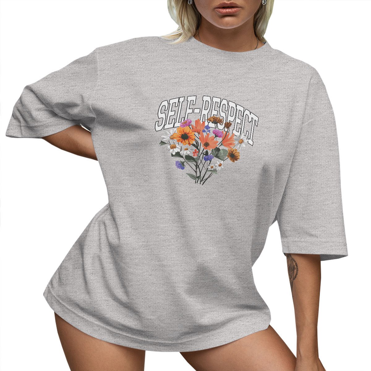 T-Shirt Oversize Luźna Koszulka Kwiaty Basic S Sukienka Jakość