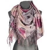 Apaszki i szaliki damskie - Chusta damska jesienno zimowa na prezent z frędzlami RCC19-6 różowy - miniaturka - grafika 1