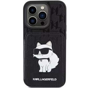 Karl Lagerfeld KLHCP15LSAKCNSCK iPhone 15 Pro 6.1" czarny/black hardcase Saffiano Cardslots and Stand Monogram Choupette - Etui i futerały do telefonów - miniaturka - grafika 3