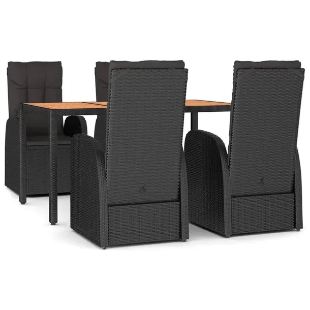 Zestaw mebli ogrodowych modułowych czarny rattan PE, stół 150x90x75 cm
