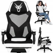 Fotele gamingowe - Fotel Gamingowy Obrotowy Krzesło Obrotowe z Podnóżkiem BING Biały Czarny - miniaturka - grafika 1