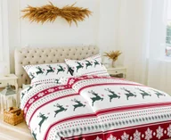 Pościel - Pościel flanelowa 160x200 renifery śnieżynki pasy świąteczna biała czerwona zielona Xmass - miniaturka - grafika 1