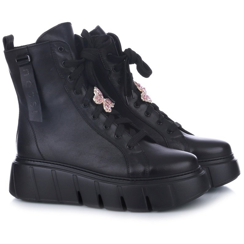 Botki damskie Nessi 24691 czarny 1 czarne skórzane 40