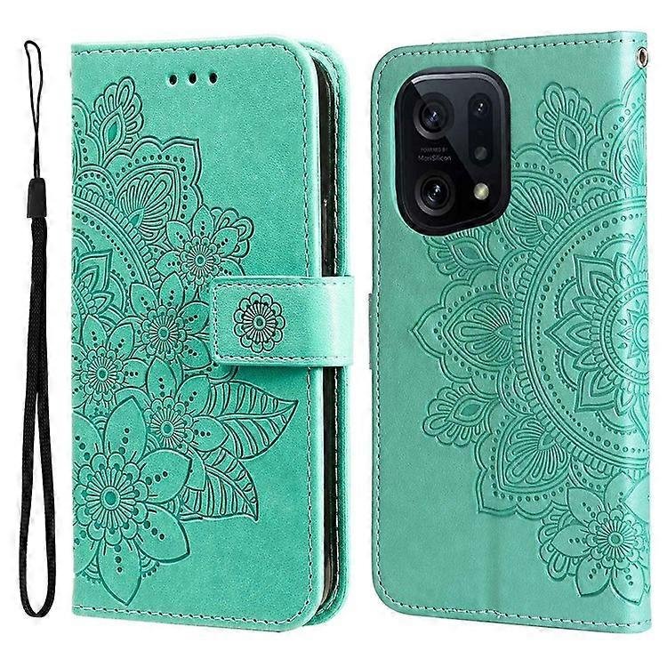 Kompatybilny z Oppo Find X5 Wszechstronny pasek ochronny Osłona Kwiat Nadruk Portfel Skórzany stojak Etui na telefon komórkowy Zielony