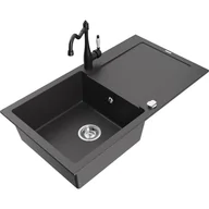 Zlewozmywaki z baterią - Mexen Leo zlewozmywak granitowy 1-komorowy z ociekaczem i baterią kuchenną Carla, czarny nakrapiany - miniaturka - grafika 1