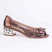 Czółenka - Czółenka damskie sandałki GOODIN GD-DO-231 skóra zdobienie obcas brąz 39 - miniaturka - grafika 1