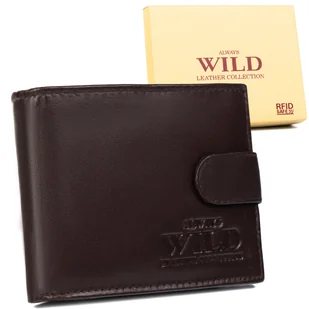 Portfel męski skórzany Always Wild na zatrzask portmonetka na karty z ochroną RFID, ciemny brązowy - Portfele - miniaturka - grafika 1