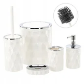 Akcesoria łazienkowe - Zestaw łazienkowy 5el okrągły biały komplet - miniaturka - grafika 1