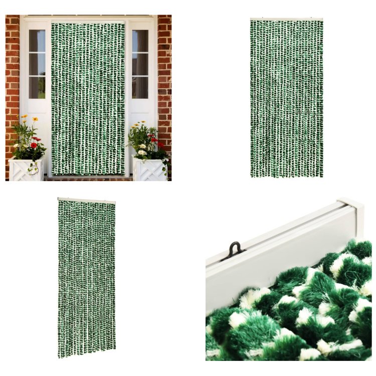 vidaXL Zasłona przeciw owadom zielono-biała 90x220 cm szenilowa - Zasłona przeciw owadom - Zasłony przeciw owadom - Zasłony przeciw owadom - Zasłony przeciw owadom
