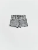 Spodnie i spodenki dla dziewczynek - Reserved - Jeansowe szorty paperbag - jasnoszary - miniaturka - grafika 1