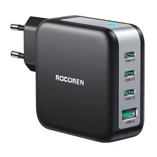 Ładowarka sieciowa Rocoren 3x USB-C, 1x USB, Power Delivery 3.0, GaN, 100W (czarna) - Ładowarki do telefonów - miniaturka - grafika 1