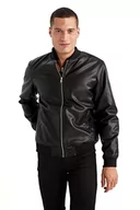 Płaszcze męskie - DeFacto Skórzana kurtka do odzieży rekreacyjnej – DeFacto skórzany płaszcz dla mężczyzn do odzieży wierzchniej (czarna, XXL), czarny - miniaturka - grafika 1