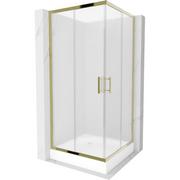 Kabiny prysznicowe - Mexen Rio kabina prysznicowa kwadratowa 90x90 cm, szron, złota + brodzik Rio, biały - miniaturka - grafika 1