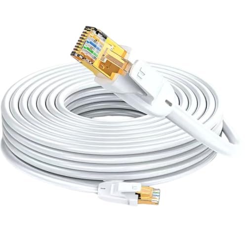 Elfcam® - 10m Kabel sieciowy 50m Cat7 RJ45 Ethernet, LAN/WLAN Cat 7 Para Skręcony Ekranowany SFTP 100% Miedziany, Okrągły Kabel, Biały (10M)