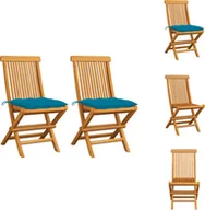 Fotele i krzesła ogrodowe - vidaXL Krzesła ogrodowe z jasnoniebieskimi poduszkami 2 szt. Krzesła ogrodowe z litego drewna tekowego - miniaturka - grafika 1