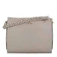 Torebki damskie - Damska torebka ze skóry z plecioną rączką jasny szary - miniaturka - grafika 1