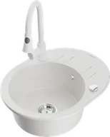 Zlewozmywaki z baterią - Mexen Kevin zlewozmywak granitowy 1-komorowy z ociekaczem i baterią kuchenną Elia, biały - 6517-20-670101-20 - miniaturka - grafika 1