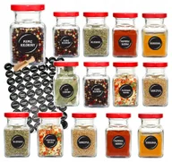 Pojemniki kuchenne - Słoiki na przyprawy 150 ml x14 szt z czerwoną zakrętką 90 etykiet czerpak - miniaturka - grafika 1