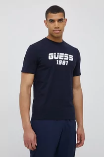 Koszulki męskie - GUESS t-shirt męski kolor granatowy z nadrukiem - grafika 1