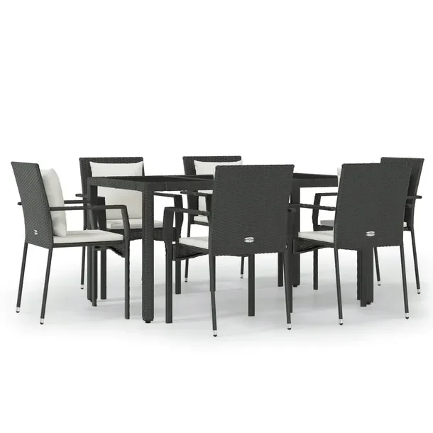 Zestaw mebli ogrodowych rattan PE czarny z poduszkami kremowymi 150x90x75 c