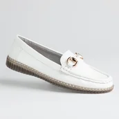 Mokasyny damskie - Eleganckie mokasyny GOODIN GD-FL6110 skóra naturalna złota klamra białe 36 - Goodin - miniaturka - grafika 1