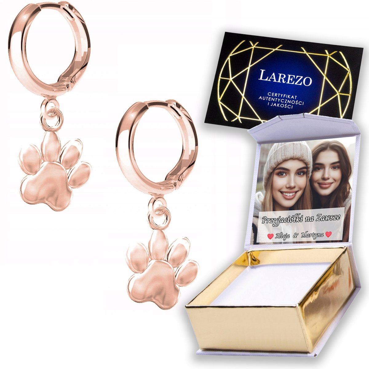 Kolczyki Pozłacane 925 Łapy Łapki Odciski Psa Kota Pies Kot Dog Cat NADRUK