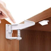 Zawiasy, okucia i inne akcesoria - Zamki zabezpieczające dla dzieci, 10 szt., niewidoczne zamki do szafek lodówek, szuflad i szafek z taśmą klejącą 3M. Nie wymagają narzędzi ani wierce - miniaturka - grafika 1