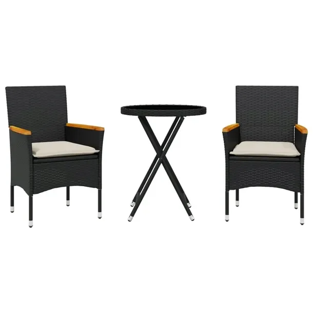 Zestaw Bistro Ogrodowy Rattan PE Czarny, Stolik 60x75cm, 2x Krzesło 53x61x