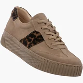 Półbuty damskie - Sneakersy Damskie Skórzane Półbuty Niskie Buty Panterka Beżowe Beżowy 41 - miniaturka - grafika 1