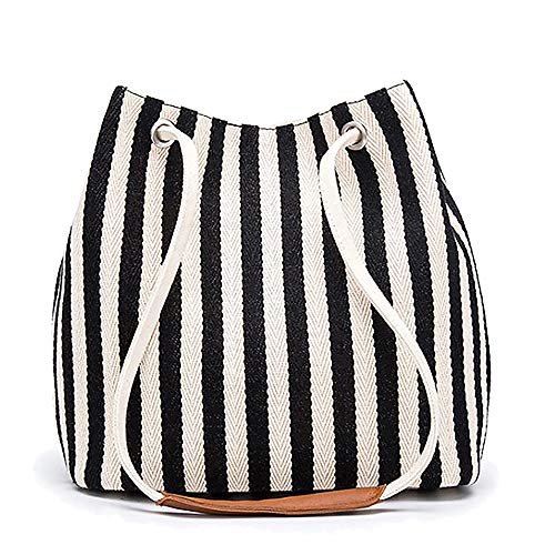 Damska torba na ramię mała średnia płócienna torba na ramię torba hobo codzienna torba do pracy, - Czarny2 - Medium