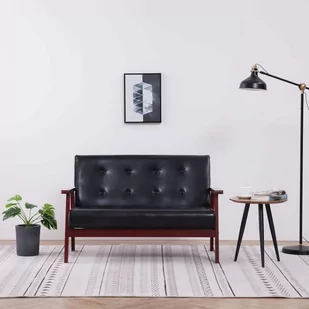 vidaXL 2-osobowa sofa, czarna, sztuczna skóra - Sofy i kanapy - miniaturka - grafika 1