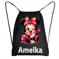 Plecaki worki - Czarny Worek Szkolny Na Buty Workoplecak Na WF myszka minnie miki + IMIĘ - miniaturka - grafika 1