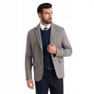 Marynarki męskie - Marynarka męska casual w delikatną kratkę brązowa V1 OM-BLZB-0116 L - miniaturka - grafika 1