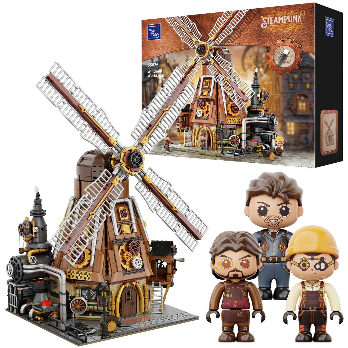 Klocki konstrukcyjne Pantasy Wiatrakowy Warsztat Steampunk Windmill Workshop