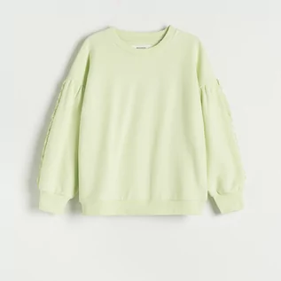 Bluzki dla dziewczynek - Reserved - Bluza z ozdobnymi rękawami - Zielony - grafika 1