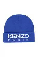 Czapki dla dzieci - Kenzo Kids czapka z domieszką wełny dziecięca kolor granatowy z cienkiej dzianiny - Kenzo kids - miniaturka - grafika 1