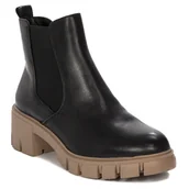 Botki damskie - Tamaris Botki damskie skórzane na platformie Black Comb czarne-39 - miniaturka - grafika 1