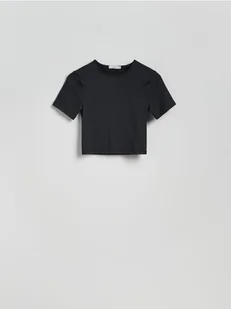 Reserved - Gładki t-shirt - czarny - Koszulki i topy damskie - miniaturka - grafika 1